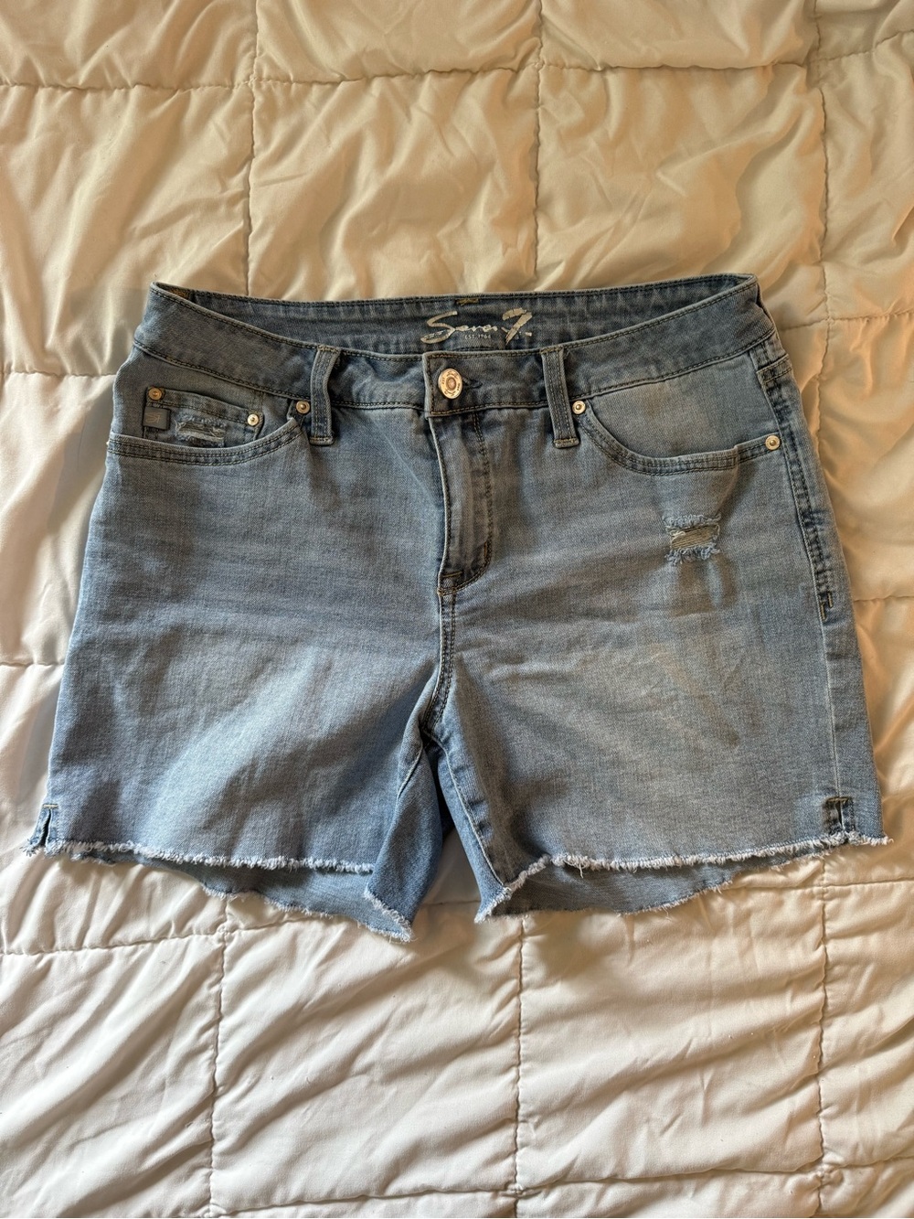 Seven7 Light Blue Distressed Jean Shorts - Women